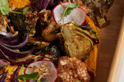 Roasted Veggie Platter with Ginger Shallot Dressing